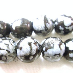 Bead, snowflake obsidian (natural), 16mm round, Mohs hardness 5 to 5-1/2. Sold per 15-inch strand