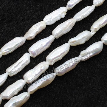 Pearl, cultured freshwater, baroque, white, 6*18mm. Sold per pkg of 1 bag-(2 strands).