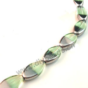 Bead ,silver-plated glass, light green, 11x8mm flat oval. Sold per pkg of ten 29cm strand.