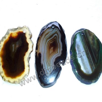 Pendant, natural agate slice (dyed), approx 30*50 mm, black, Sold per pkg of 5 pcs.