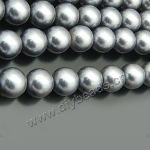 Bead, glass pearl, pewter, 14mm round. Sold per pkg of two 16-inch strands.