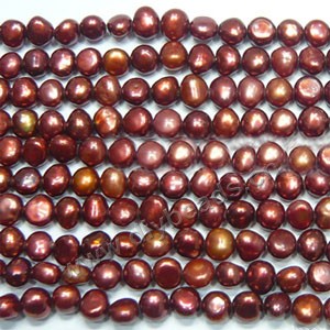 Pearl, cultured freshwater (dyed),cranberry, 8-9mm flat-sided potato. Sold per 14.8-inch(37cm) strand
