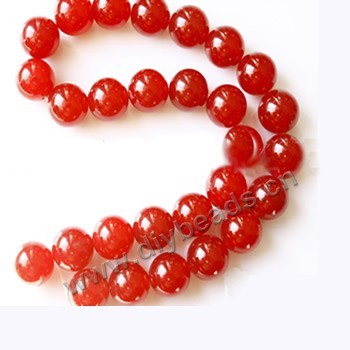 Bead, red "jade" (dyed), 14mm round. Sold per 15-inch strand