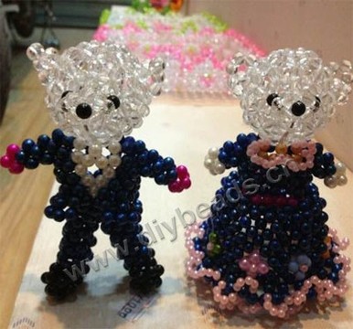 Hot selling! white/blue acylic beads ,handmade beading Bear,15cm Couple Accessories mini order 2ps,cheap wholesale.