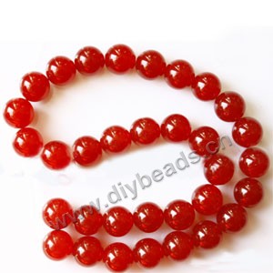 Bead, red "jade" (dyed), 12mm round. Sold per 15-inch strand