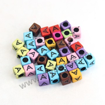 Bead, acrylic,mixed color,alphabet is A, 6x6mm cube with 3mm drill hole. Sold per pkg of 100ps