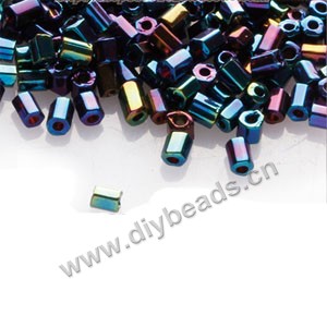Bugle bead,taiwan, glass,  rainbow ,blue ,#1(2x2mm) hex beads. Sold per pkg of 500 grams,approximately 40,000ps