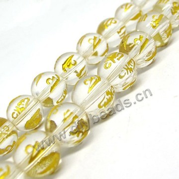 Bead,clear quartz crystal,16mm round with hot stamping om mani padme hum prayer beads. Sold per 16-inch strand