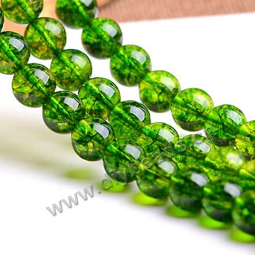 Bead,quartz (synthetic),crackle,green, 6mm round. Sold per pkg 5 strands