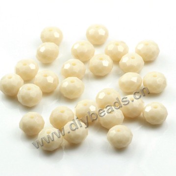 Bead, glass, ivory, 6*8mm faceted rondelle, sold per pkg 5 strands-(72ps/strand).