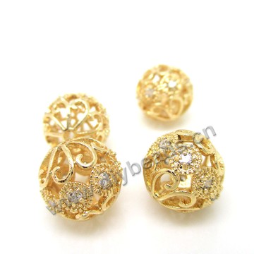 beads, big-hole beads,24k gold plated alloy,12mm with rhinestone. Sold per pkg of 10ps