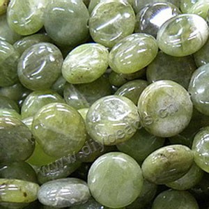 Bead, olive new "jade" (natural), 12mm flat round. Sold per 16-inch strand,factory price.