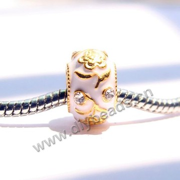 enamel Bead,big-hole beads,alloy,rondelle,pink color,15x8mm with 4.0mm hole. Sold per pkg of 50ps