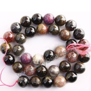 Bead, multi-tourmaline (natural), multicolored, 10mm round, Mohs hardness 7 to 7-1/2. Sold per 16-inch strand