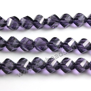 Bead, glass, violet, 8mm faceted twist round, sold per pkg 5 strands-72pcs/strand.