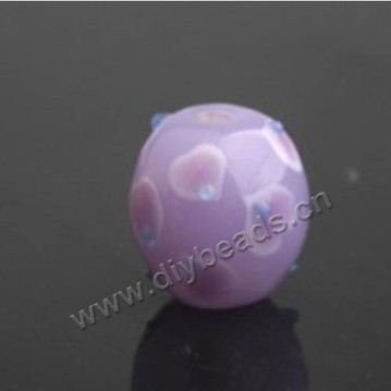 Bead, lampworked glass,purple with flower, 16x16mm round.mini order 50pc 