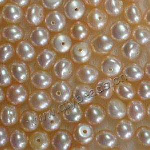 Pearl, cultured freshwater ,peach, 6-7mm half-drilled button. Sold per pkg of 50pairs