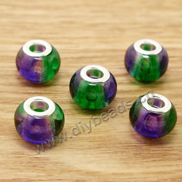 Bead,big-hole beads,glass with brass grommets,colorful,11x14mm rondelle,5mm hole,sold per pkg of 30ps