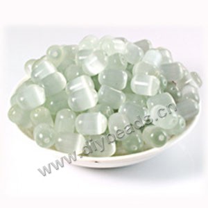 Bead, cat's eye glass, white, 14x10mm round tube, Sold per pkg of 500ps