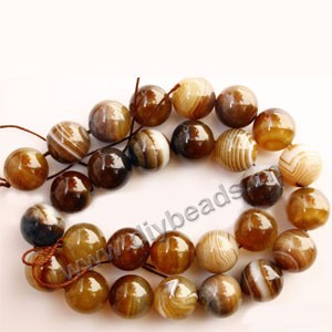 Bead, striped grey agate (dyed), 14mm round. Sold per 15-inch strand