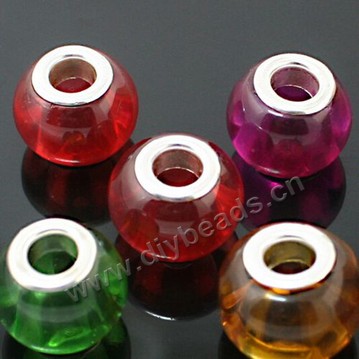 Bead,big-hole beads,glass with brass grommets,4 colors,11x14mm rondelle,5mm hole,sold per pkg of 30ps