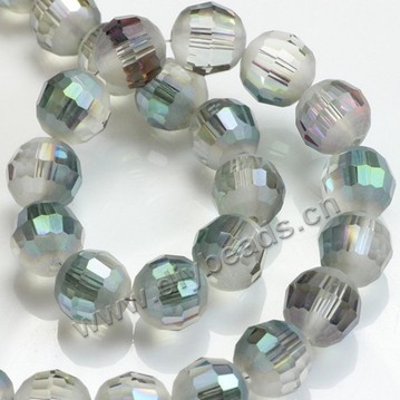 Bead, glass, AB color, light green, 10mm faceted round, sold per pkg 5 strands.