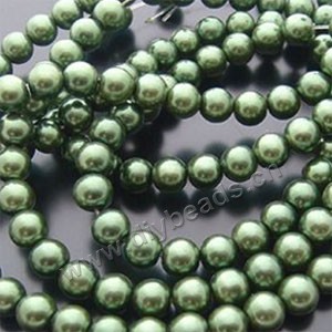 Bead, glass pearl, olive green, 8mm round. Sold per pkg of 10 strands.