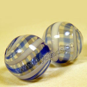 Bead, hand-blown glass, clear/white/blue, 20mm hollow round. Sold per pkg of 10