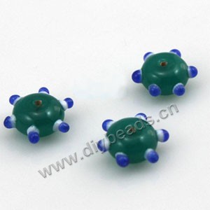 diy beads,lampworked glass, green, 7x15mm bumpy rondelle with 1.5mm hole. Sold per pkg of 20.factory price,loose beads.