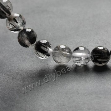 Gemstones, Round 6mm black quartz rutilated beads, Sold per pkg of 10 strands