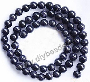 Bead, blue goldstone (manmade), 6mm round. Sold per 16-inch strand
