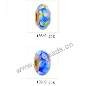 Bead,big-hole beads ,lampworked glass with brass grommets,mixed colors and designs,6x12mm-8x14mm rondelle ,4mm spiral hole,sold per pkg of 10ps