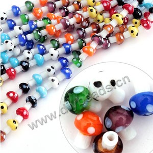 Bead, lampworked glass, mixed colors, 10x12mm mushroom. Sold per pkg of 200 beads.