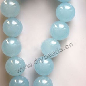 Bead, blue "jade" (dyed), 14mm round. Sold per 15-inch strand