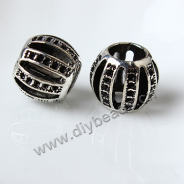 Bead,big-hole beads,alloy,11x11mm,round,black color,Sold per pkg of 50ps