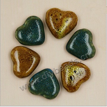 Bead , fancy glaze porcelain, 26x28 mm heart shape blue. Sold per pkg of 10 beads. 