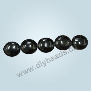Bead, black agate (dyed), 10mm puffed flat round. Sold per 16-inch strand