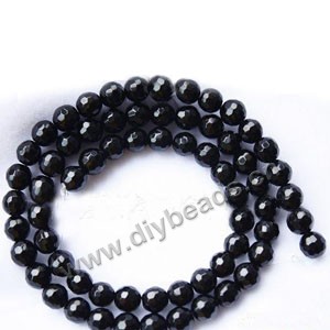 Bead, black agate (dyed),6mm 128-faceted round. Sold per 15-inch strand.
