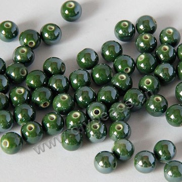 Bead , fancy glaze porcelain,green, 8mm round. Sold per pkg of 50 beads. 