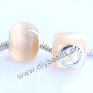Bead,big-hole beads ,cat's eye glass and brass grommets,light pink,10x14mm square rondelle with 5mm hole,sold per pkg of 50ps