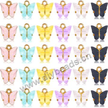 Amazon wholesale 12*13mm Mix Colors Acrylic butterfly beads pendant for Kids DIY Necklace Jewelry