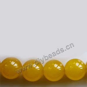 Bead, yellow "jade" (dyed), 14mm round. Sold per 15-inch strand