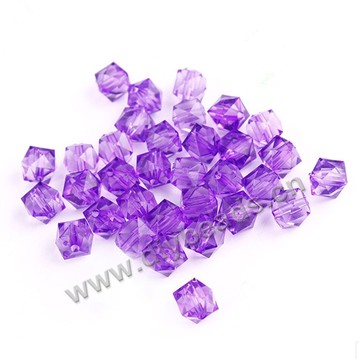Bead, acrylic, purple, transparent, 8mm faceted cube. Sold per 100-gram pkg.