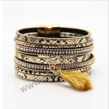 bracelet, colorful multilayer leather bracelet with ringstone beads  Sold by pcs