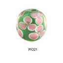 Bead,Japan lampworked glass,green with flower, 12x12mm round.mini order 50pcs