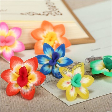 Bead, polymer clay,mixed color,25x10mm flower. Sold per pkg of 5.