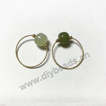 14k gold filled circle ring with small ball Hetian jade beads vintage minimalist natural nephrite ring
