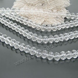 bead,glass,white,8x10mm hand-faceted rondell,approximately 72ps/strand