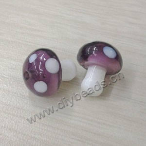 Bead, lampworked glass, purple and white, 10x12mm mushroom with spots. Sold per pkg of 20 beads.