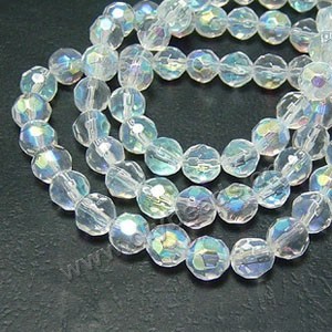 bead,glass,clearAB,8mm half-hand faceted round,approximately 40ps/strand